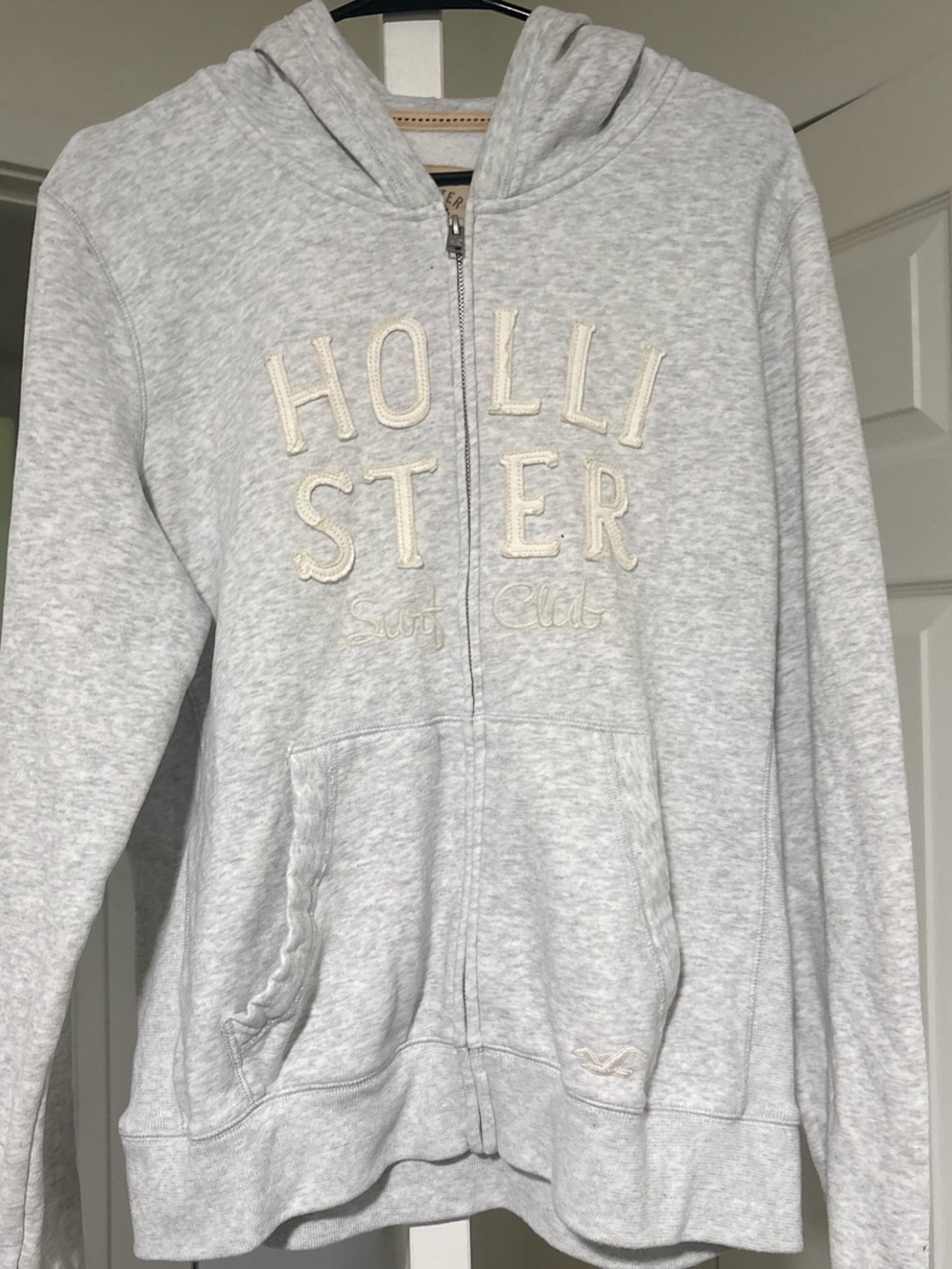 Hollister Heather Gray Full-Zip Hoodie with Embroidered Logo
